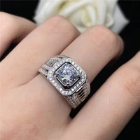 popular pure 14k white gold ring 2ct diamond engagement ring for man love statement anniversary jewelry gift for husband