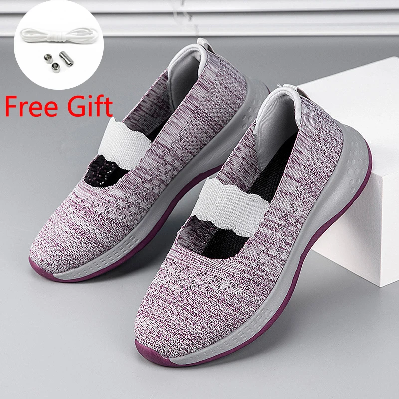 

Женские легкие кроссовки без шнуровки, сетчатые дышащие туфли для прогулок на плоской подошве, повседневные Нескользящие, для осени, 2022