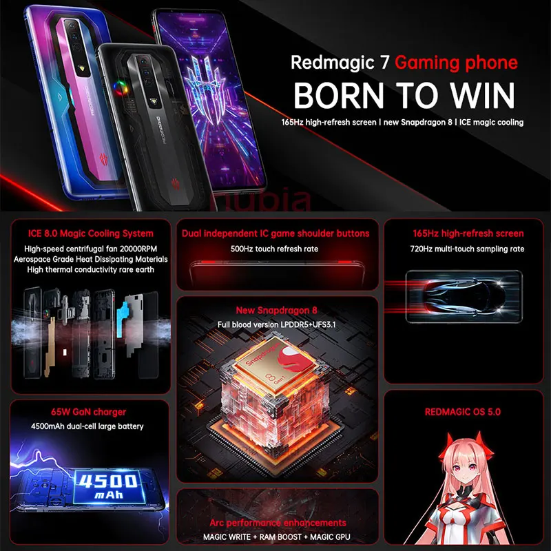 Global Version Nubia Redmagic 7 Gaming Phone 6.8'' 165Hz AMOLED Snapdragon 8 Gen 1 Octa Core 64MP Camera Red Magic 7 Mobilephone