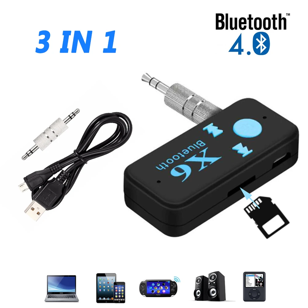 

X6 Bluetooth Receiver 3.5mm Aux Jack USB Wireless Audio Adapter Handsfree Support TF Card MIC Call Mp3 Player Bluetooth For Car