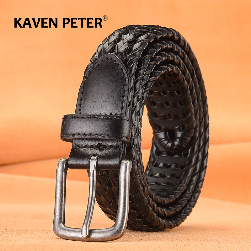 Man Genuine Bonded Leather Belt For Men Knitted Strap Fashion Black Vintage Designer Jeans Belts High Quality Cummerbunds