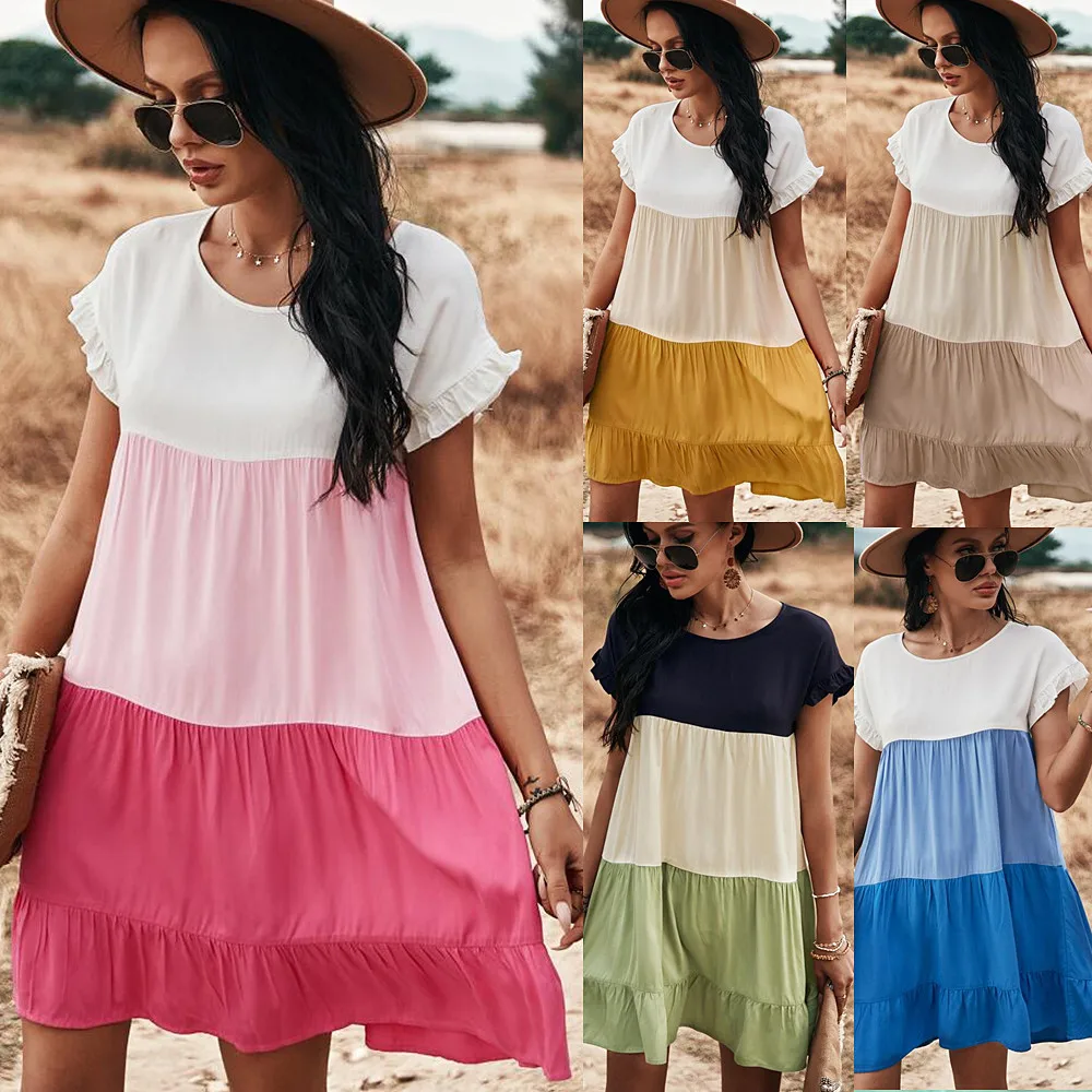 

2023 Women's Wear Fashion Clothing Patchwork Spring Summer Swing Holiday Dress
