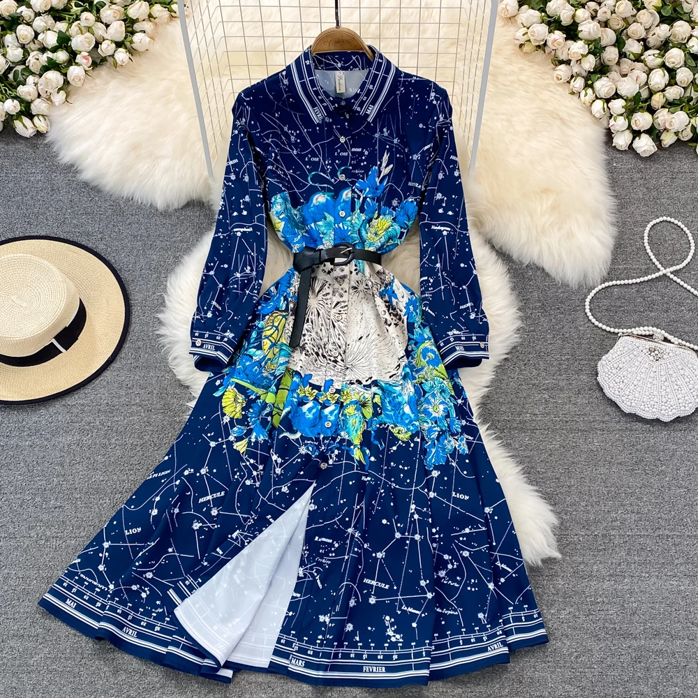 

Женское однобортное платье Aibeautyer, повседневное облегающее ТРАПЕЦИЕВИДНОЕ платье с поясом на завязках, с принтом, на весну-осень