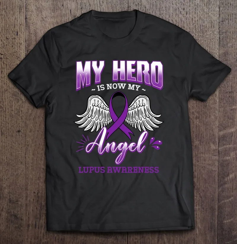 

Футболка мужская с надписью «My Hero Is Now My Angel Lupus», фиолетовая Спортивная хлопковая рубашка в Корейском стиле, большого размера, в стиле унисек...