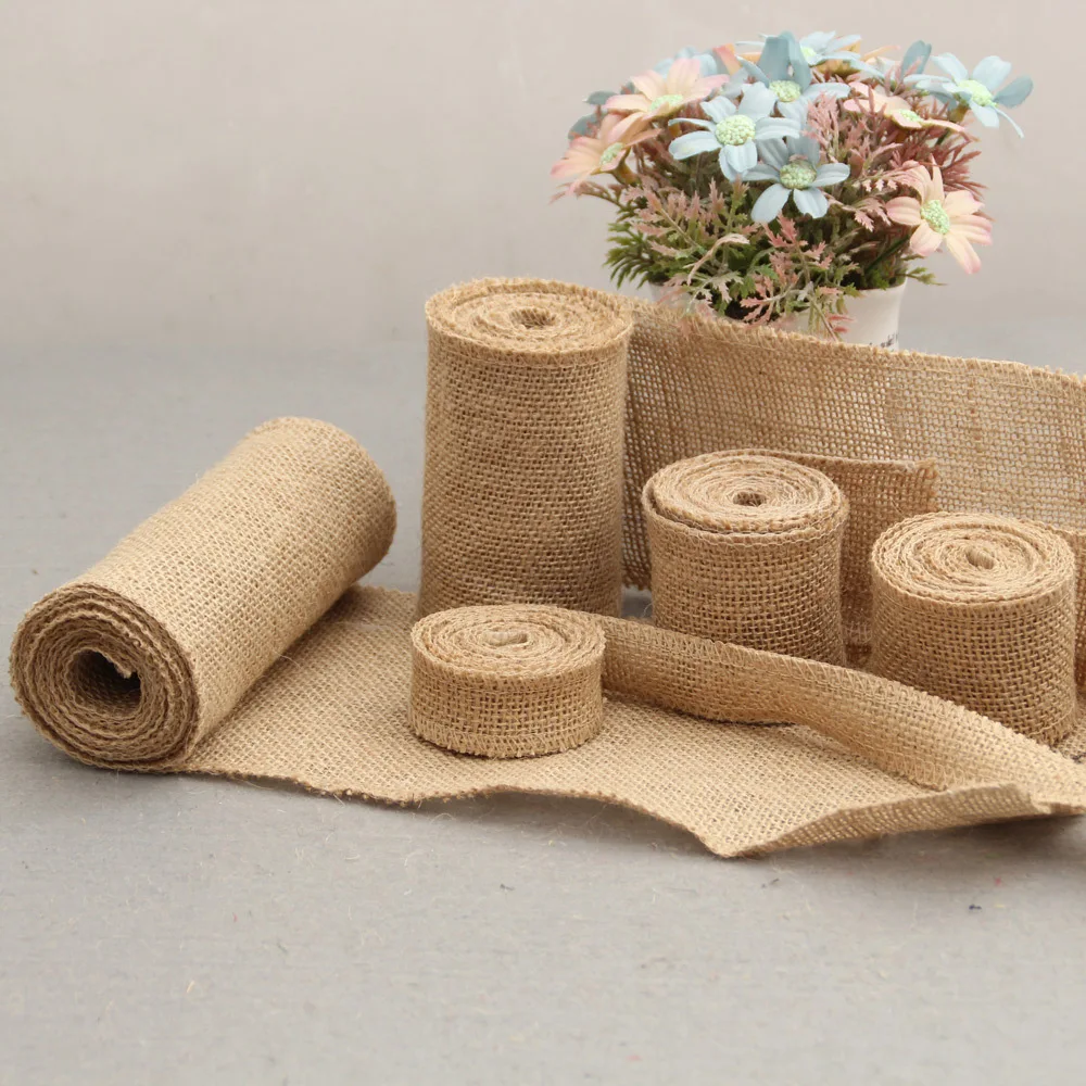 

2M Natural Jute Burlap Hessian Ribbon Rolls Rustic Vintage Wedding Decorations Christmas Gift Wrapping Festival Party Home Decor