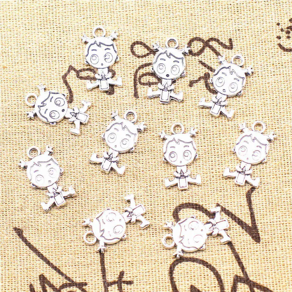 

Girl Jewelry Charms Pendant Necklac Make Accessories 13X22mm Antique Silver Color 10 Pieces