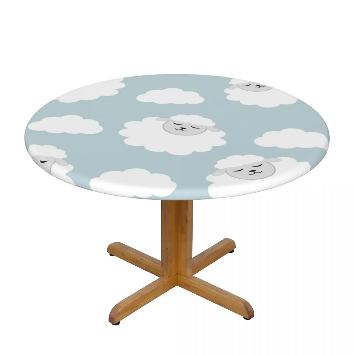 

Fitted Round Tablecloth Protector Soft Glass Table Cover Little Lamb With Clouds Anti-Scald Plate Kitchen Home Tablemat