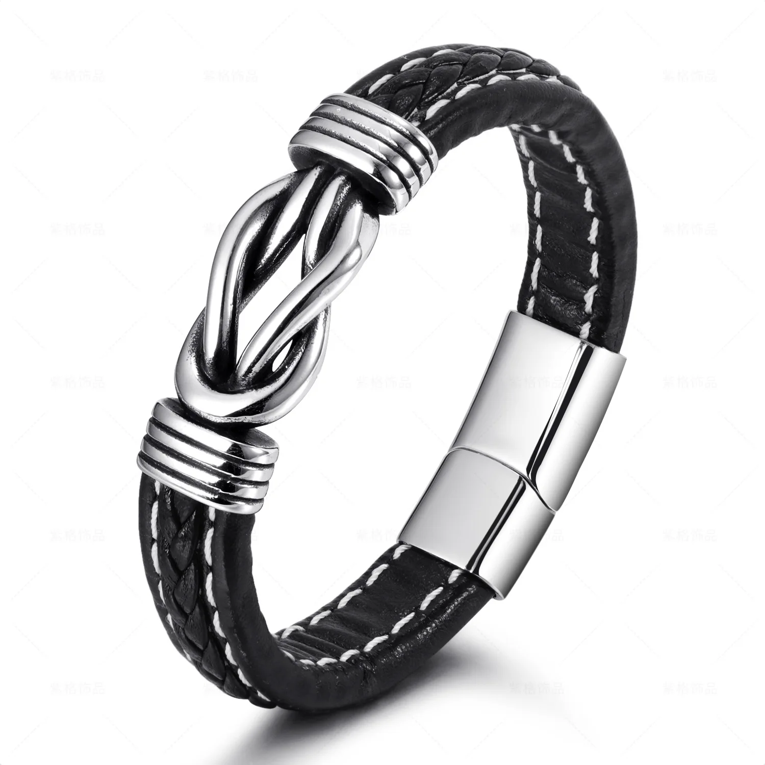 

Fashion Ethnic Style Bracelet Vintage Simple Handmade Retro Woven Leather Bracelet Men Punk Stainless Steel Titanium Bracelet