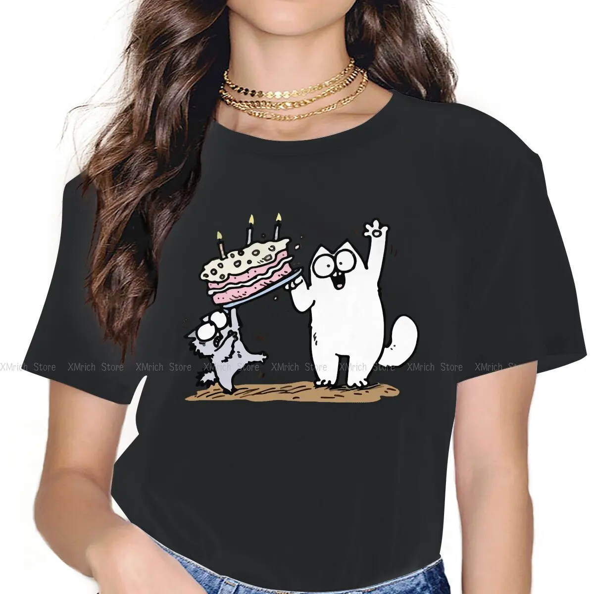 

Women The Birthday Cake T Shirts Simon's Cat Freedom and Humor Whimsy Cotton Clothing Novelty Short Sleeve Round Collar Tee