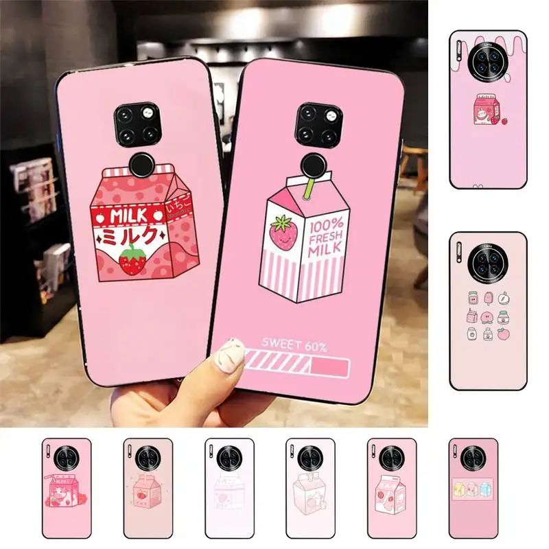 

Kawaii Strawberry Milk Box Phone Case for Huawei Mate 20 10 9 40 30 lite pro X Nova 2 3i 7se
