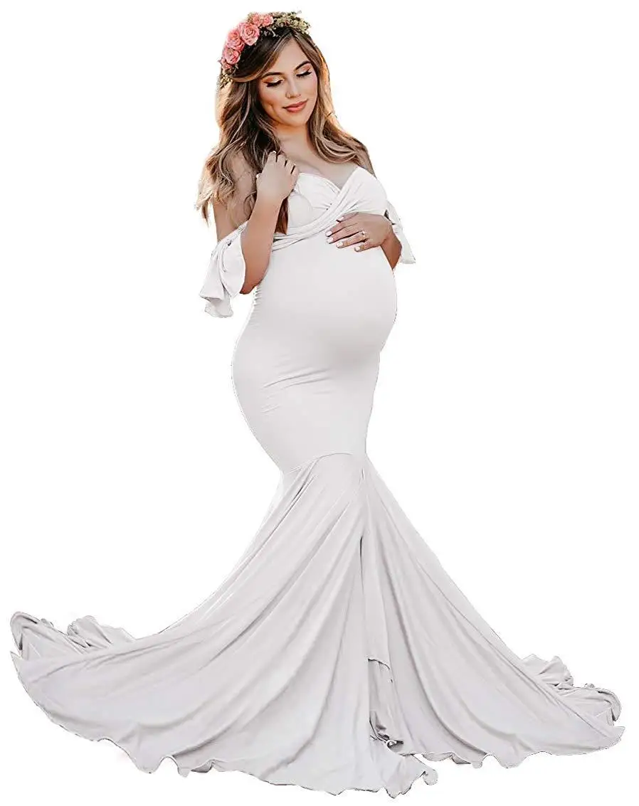 Pregnant Dress New Maternity Photography Props For Shooting Photo Pregnancy Clothes Cotton+Chiffon Off Shoulder Half Circle Gown enlarge