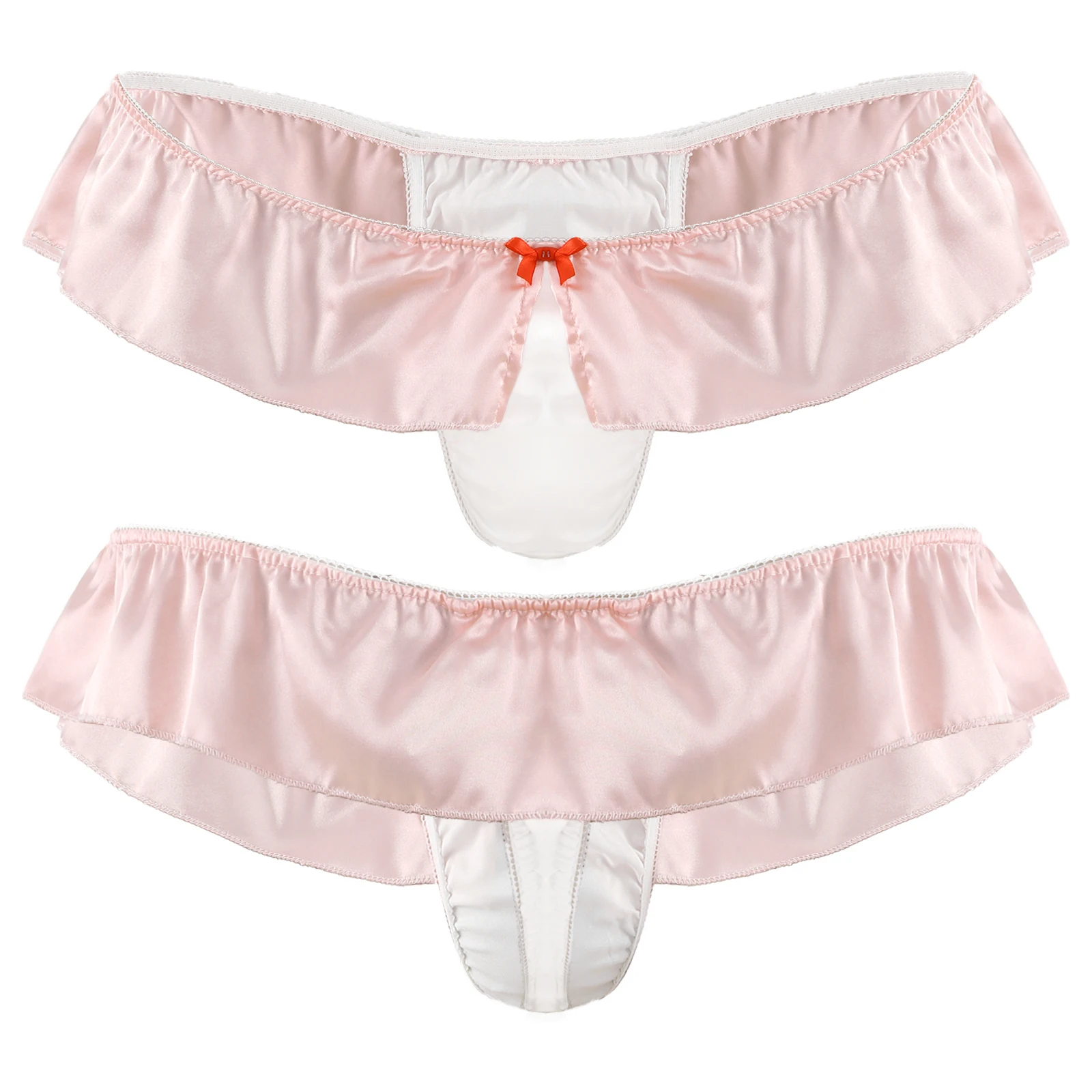 Мужские стринги с низкой талией эластичный пояс рюшами атласное нижнее белье