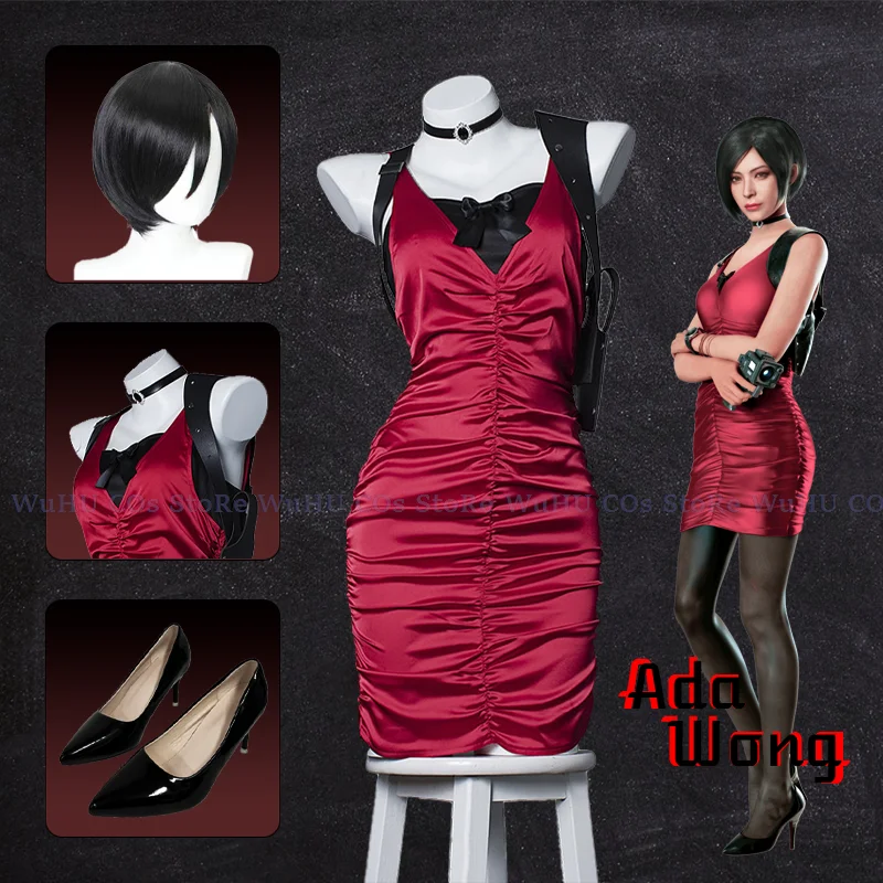 Женский костюм для косплея Resident 4 Ада Вонг парик обувь на Хэллоуин карнавал злое