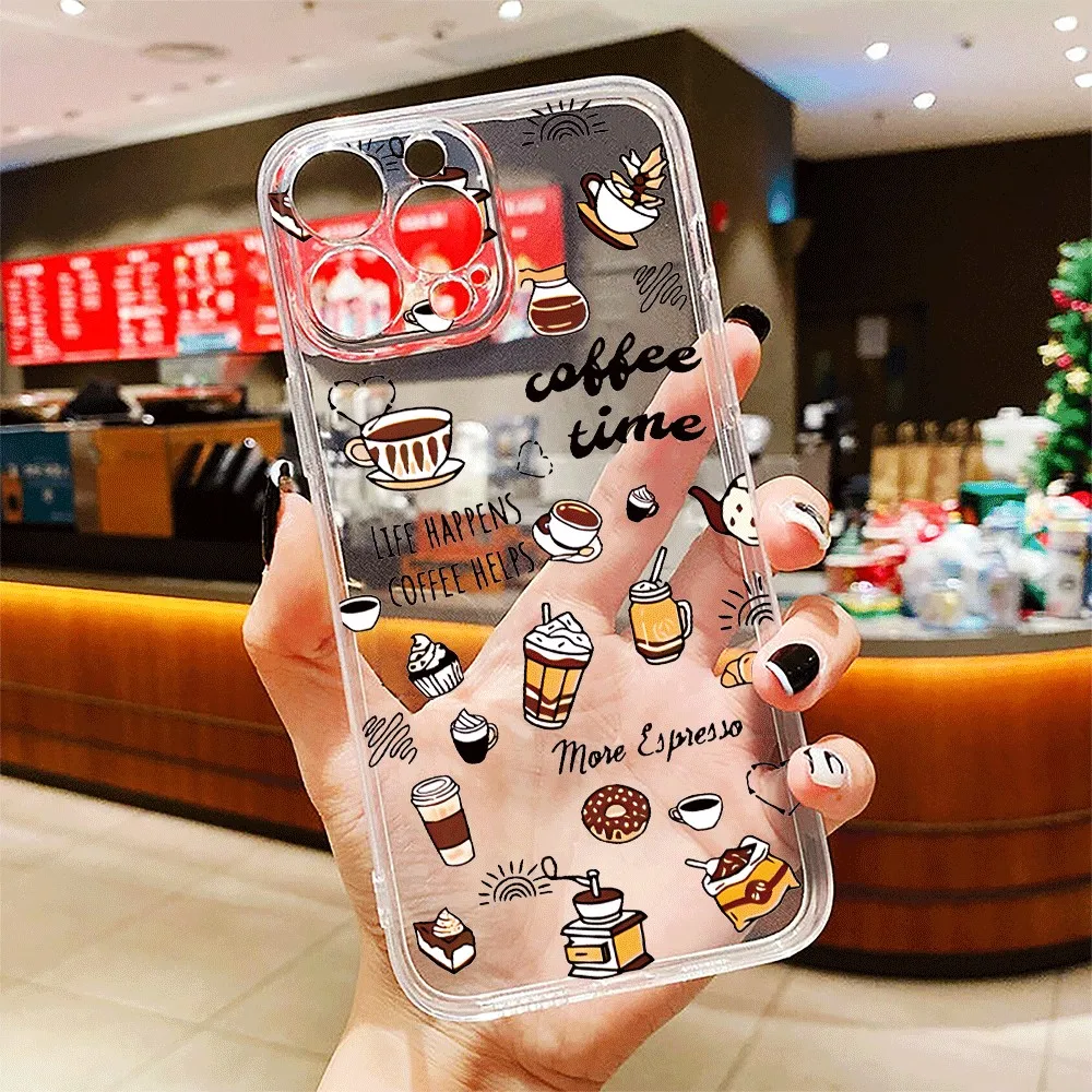 Multicolor Casual Coffee Soft Clear Phone Case For OPPO A3X Pro 5G A3 A17X A17 A16 A15 A80 A60 A79 A59 A18 A38 A58 A78 A98 Cover