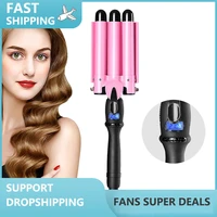 hair curling iron 3 barrel 1 inch for long hair professional curling wand with lcd temperature display heat hair curler crimper