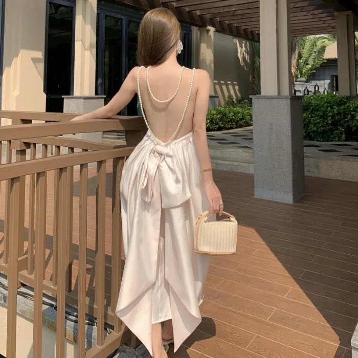 

Seaside holiday beach skirt pearl back lustrous bow dress