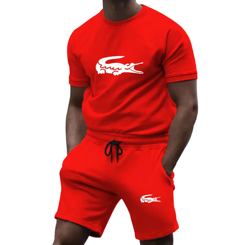 

Футболка и штаны для отдыха мужские большого размера, брендовая футболка для фитнеса и бега, модная спортивная одежда в стиле хип-хоп, 100% хло...