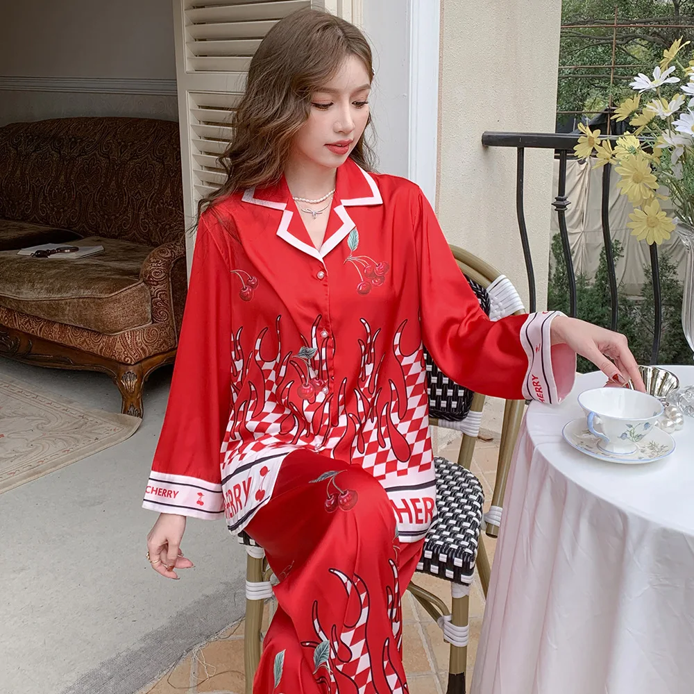 New pajama women's ice silk years of homewear set  женское бельё  pajamas for women