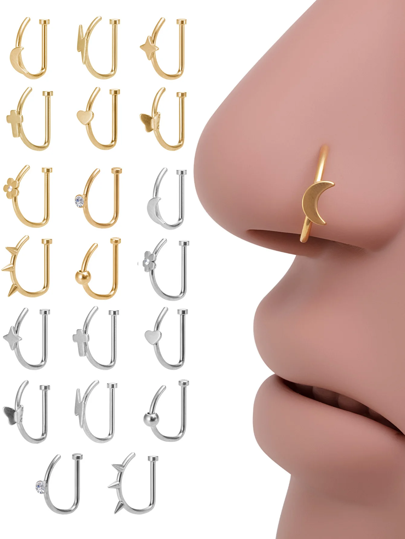 1 шт. сварочная заклепка бабочка D-образная форма поддельный пирсинг кольцо в носу