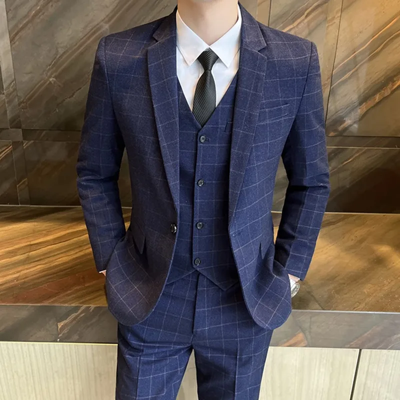 

Мужской пиджак, жилет и брюки, комплект из трех предметов, модный новый мужской повседневный деловой однотонный приталенный пиджак, пальто, брюки, жилет, 2023