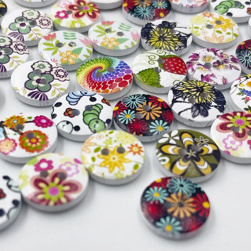 

50/100 шт., деревянные пуговицы с 2 отверстиями, 15 мм