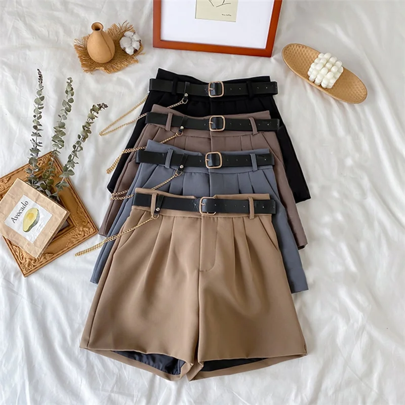 

2023Casual shorts, Women's Office Shorts High Waist Thin Wide Legged A-Line Suit Shorts Female Korean Style Casual New Short Pan