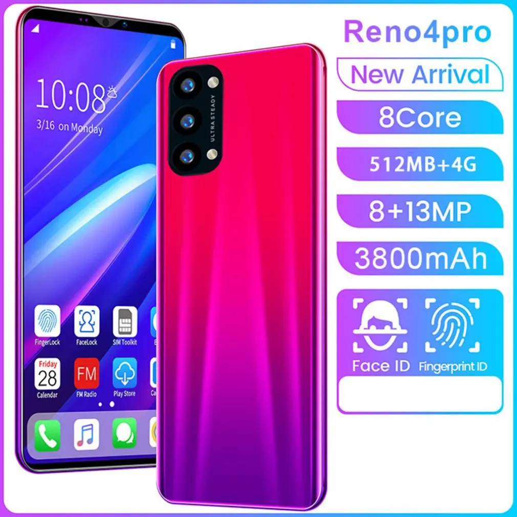 

Reno4 Pro Smartphone 5.8 Inch Smartphone 512M+4G 3D Glass Plated Back Cover High Definition Rear Camera Red