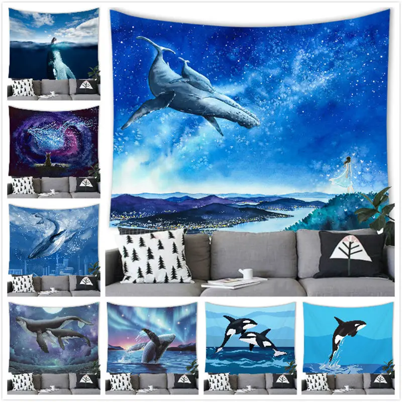 

Sea Animal Whale Dolphin Tapestry Wall Hanging Whale Dolphin Printing Decor Tapestry Home Room Decoration Background Wall Decor