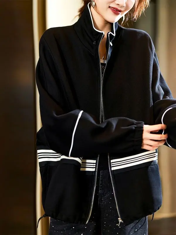 Модная женская куртка с цветными блоками весенние и осенние топы новинка 2024