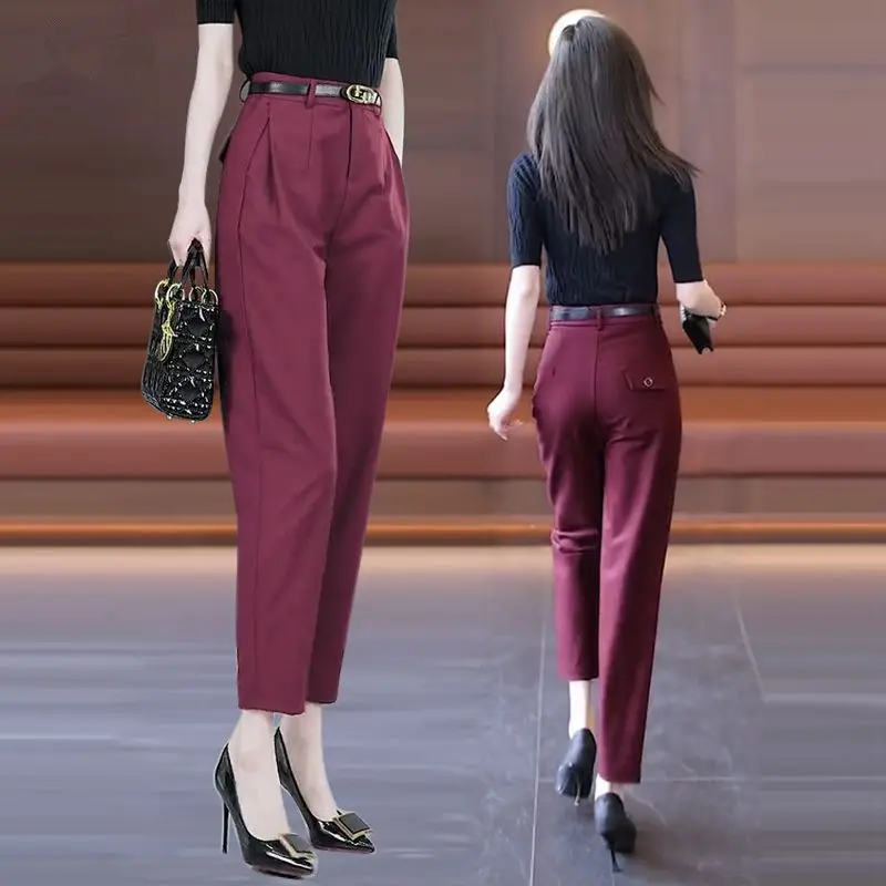 2023 Women's Spring Autumn Fashion Loose Straight Pants Female Solid Color Suit Pants Ladies High Waist Casual Trousers O305
