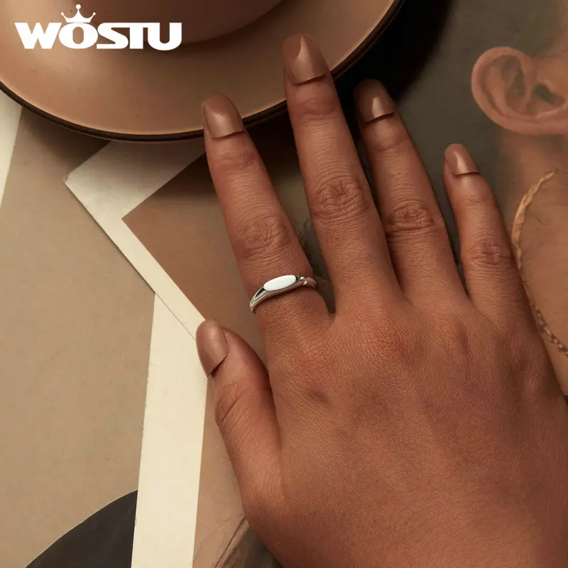 WOSTU 925 пробы Серебряное простое кольцо с блокировкой покрытое белым золотом