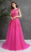 Rosa quente a linha tule vestidos de baile sheer scoop pescoço até o chão vestido de noite formal vestido de festa de casamento vestido (2)