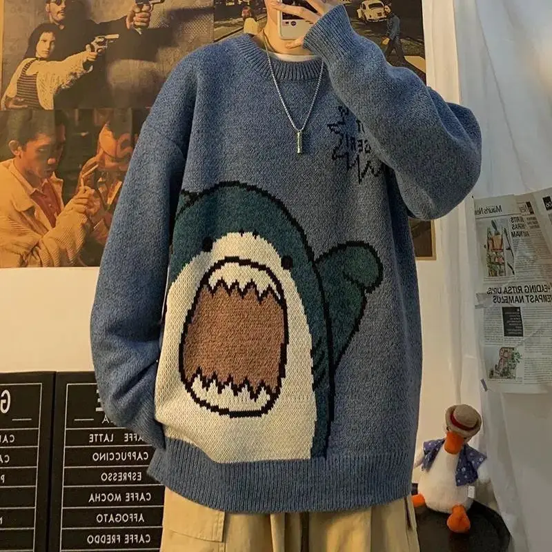 

2022 Aesthetic Design Y2k Clothes Shark Green Jumper Sweater Men Women Winter Warm Pullover Harajuku Anime Sweat Tops Christmas