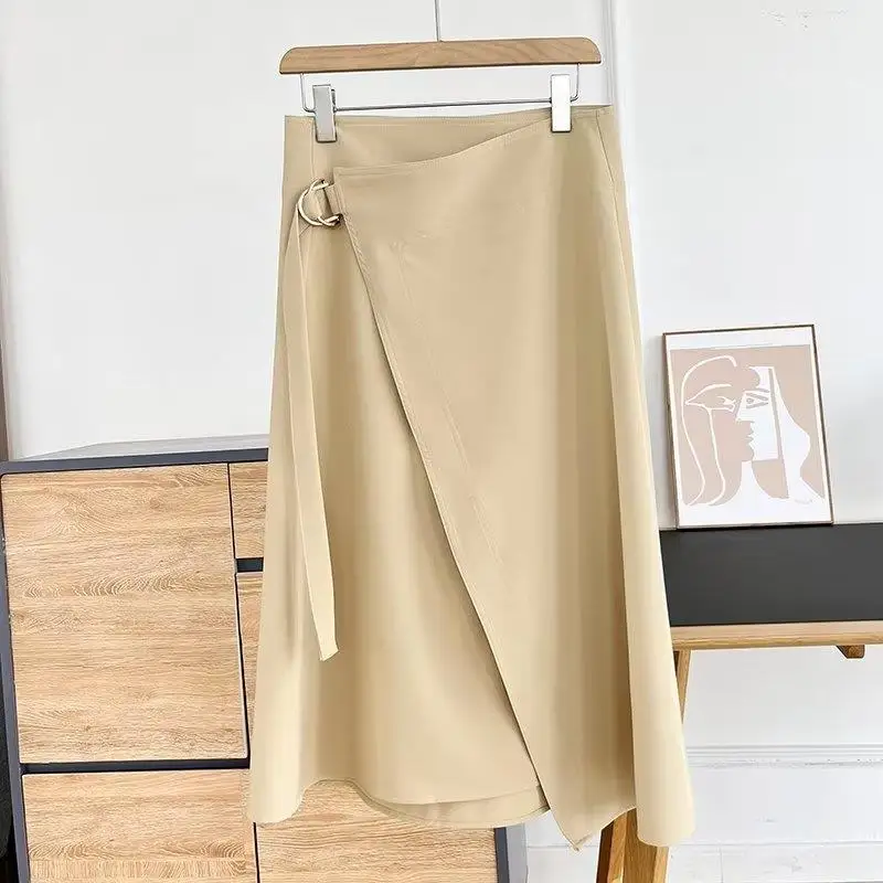 

Summer New Women's Needle Button Design Wrapped Mid Length Half Length Skirt