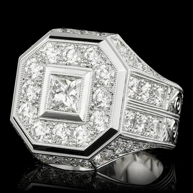 

Fashion Luxury Silver Colors Square Geometry Rings for Women Trendy Metal Inlaid White Stone Wedding Engagement Jewelry