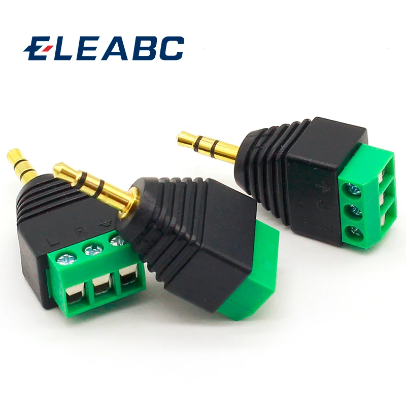 3pcs 3.5mm 3ploe 1/8 Inch Stereo Male Plug to AV Screw Video Balun Terminal Jack 3.5 mm Male 3 pin Terminal Block Plug Connector