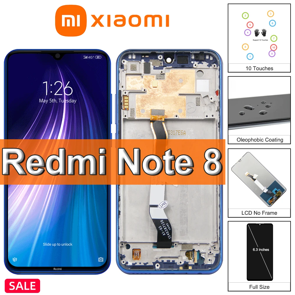 Оригинальный ЖК-дисплей 6 3 дюйма для Xiaomi Redmi Note 8 сменный с сенсорным экраном