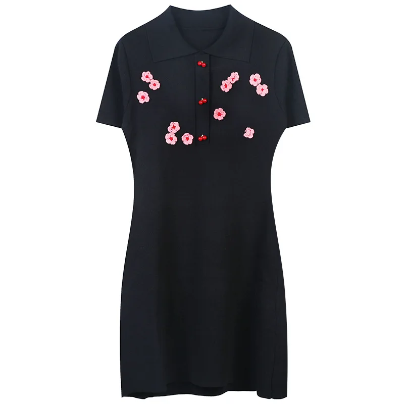 

Summer Sweater Knitting Dresses Women Mini Dress Floral Embroidery Casual Robes Vestidos Casual Holiday Streetwear Korean Style