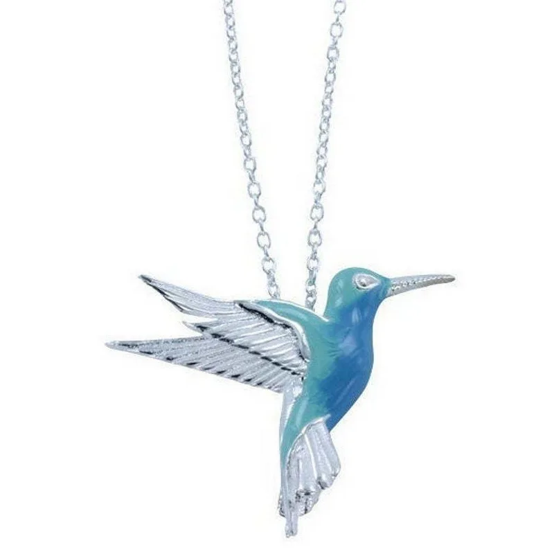 

Hot New Blue Dropping Oil Hummingbird Necklace 3D Bird Pendant Necklace Women's Animal Necklace Fashion Accessories 50CM