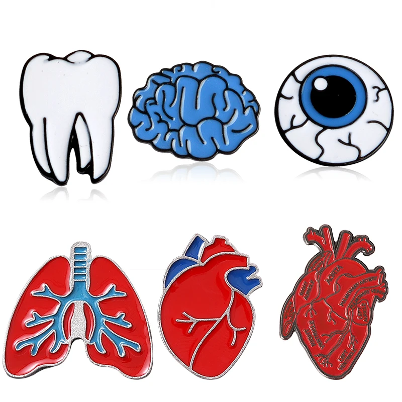 Tooth Eye Brain Heart Lung Enamel Pins Anatomy Organ Brooches Backpack Clothes Simple Lapel Badges Jewelry Gift for Fans
