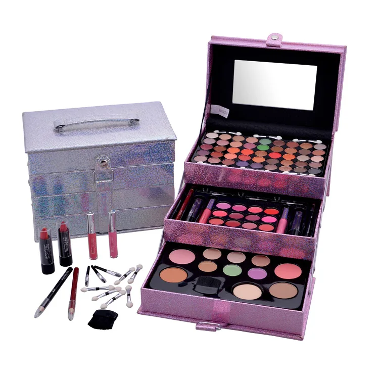 

Professional Makeup Set 3 Lyers Suitcase Kit Eye Glitter Lipstick Brushes Eyeliner Cosmetic for Eyeshadow Palette