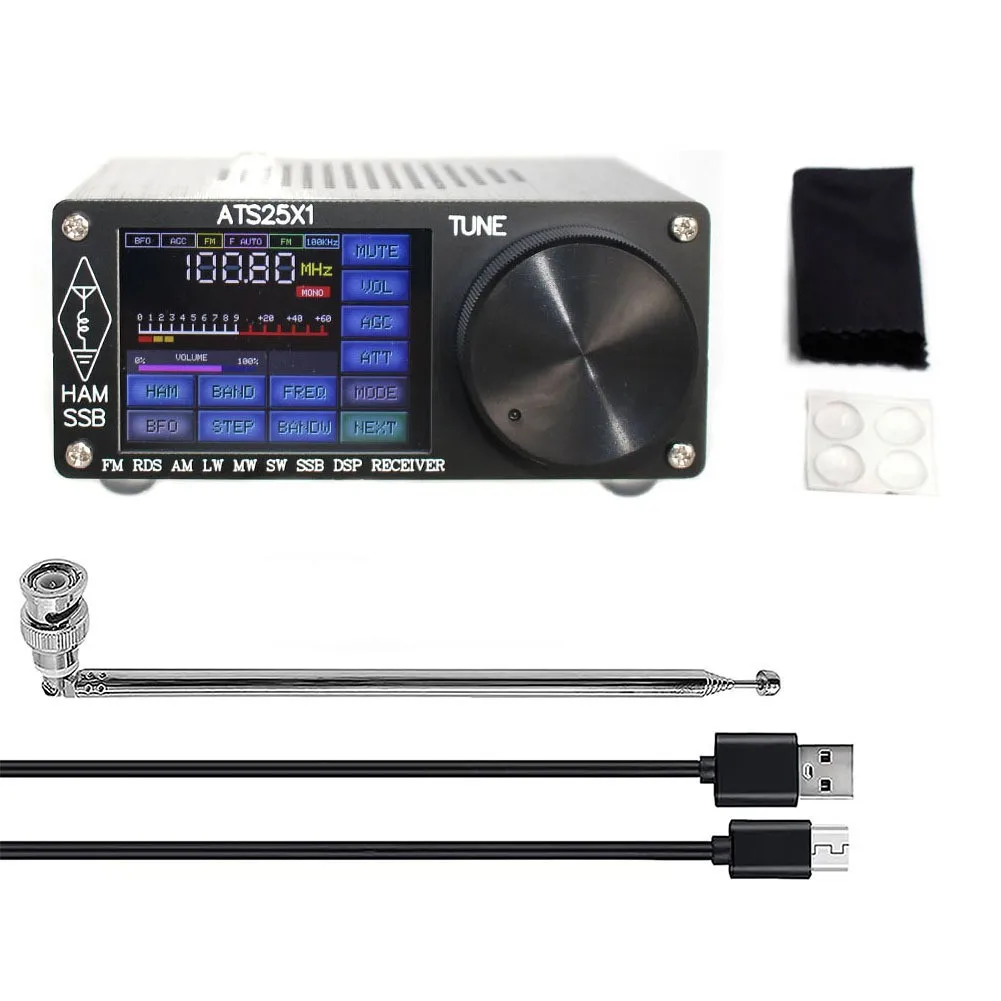 

ATS25X1 ATS-25 Si4732 All-Band Radio Receiver FM LW(MW SW) SSB +2.4 Inch Touch LCD +Whip Antenna +Battery + USB Cable + Speaker