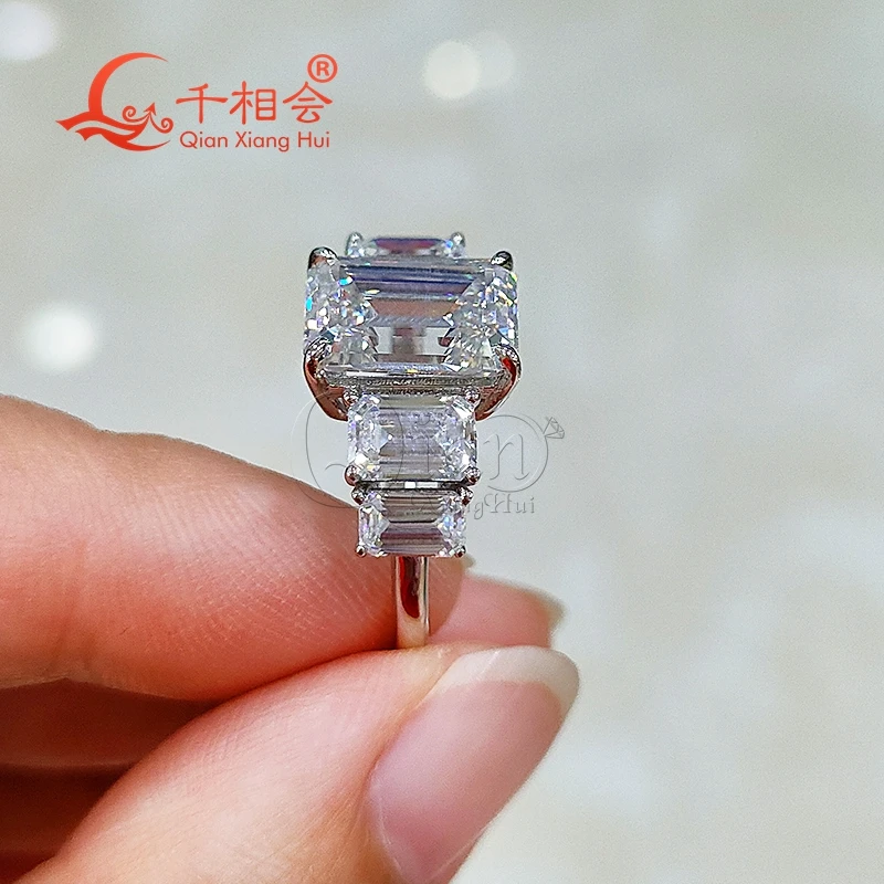 7*10mm 5pcs emerald shape Sterling 925 Silver half band Moissanite Ring women Diamonds Male fine Jewelry gitf