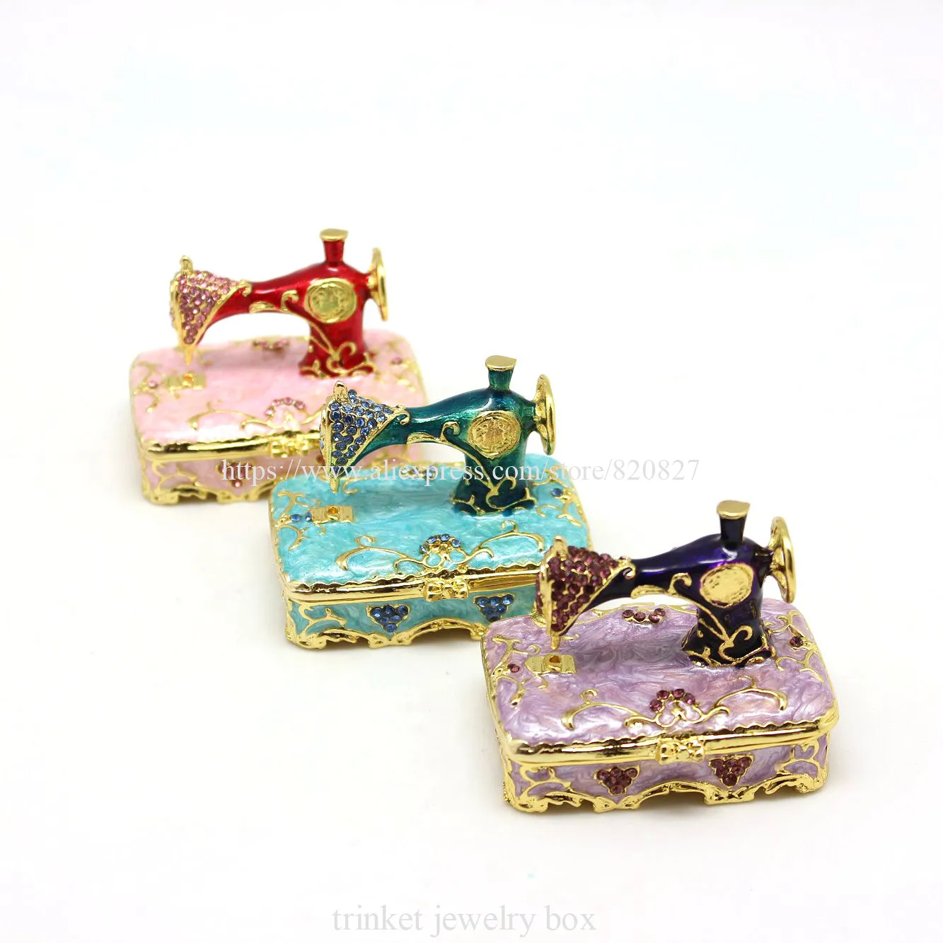 Old Sewing Machine Style Pink Mini Jewelry Trinket box