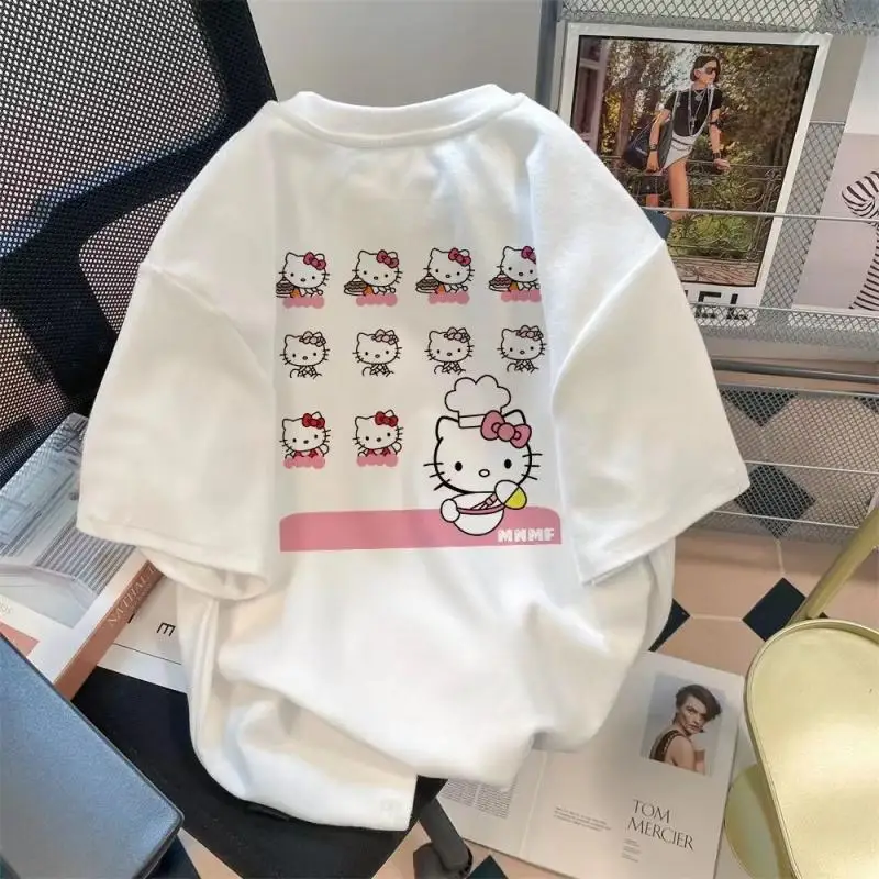 

Sanrios Anime Short Sleeved Kawaii Hello Kitty T-Shirt Children Summer Cute Casual Breathable Student Clothes Cute Birthday Gift