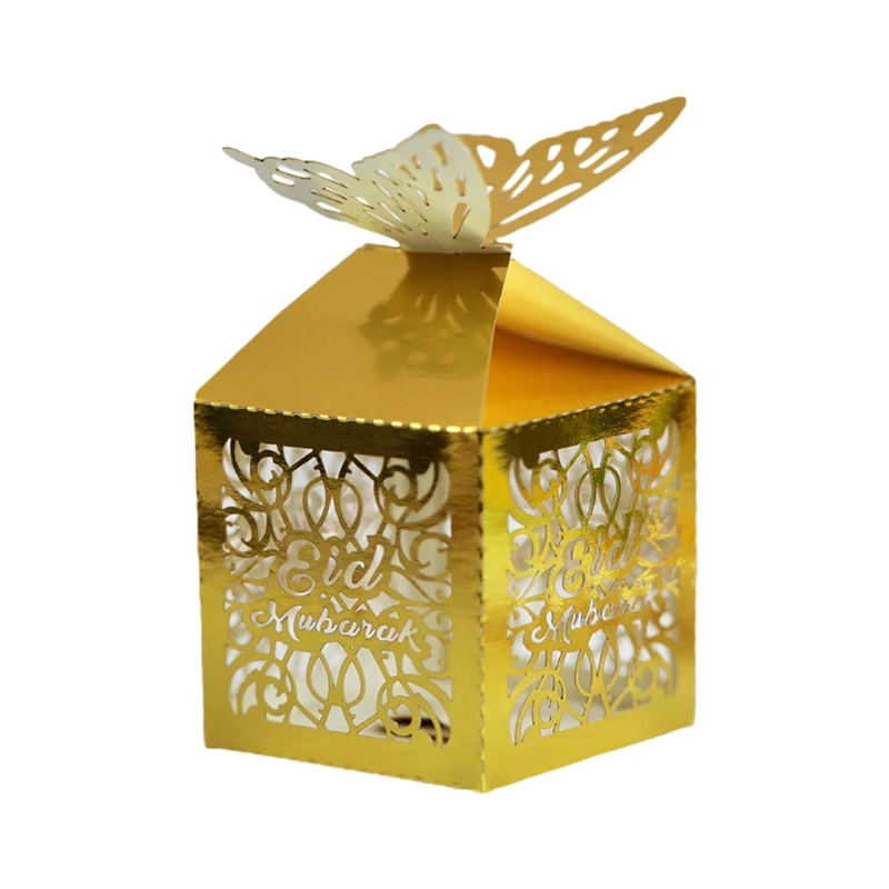 

P82C 100pcs Butterfly Eid Ramadan Mubarak Decoration Hollow Cut Candy Box Islamic