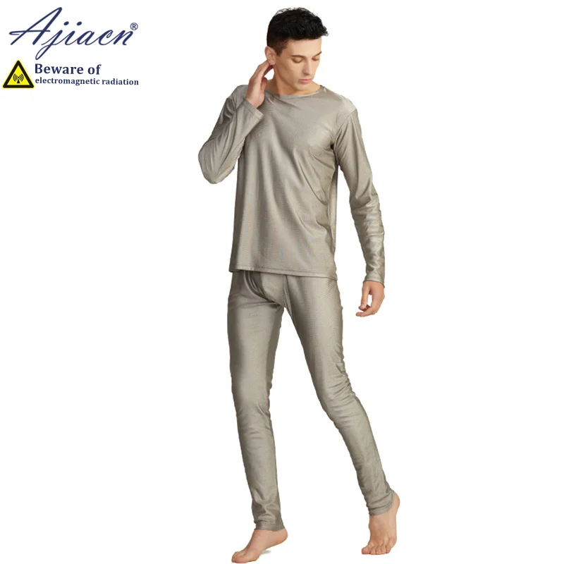 

Anti-electromagnetic radiation men's long slve underwear set 5g communication EMF shielding 100% silver fiber underwear