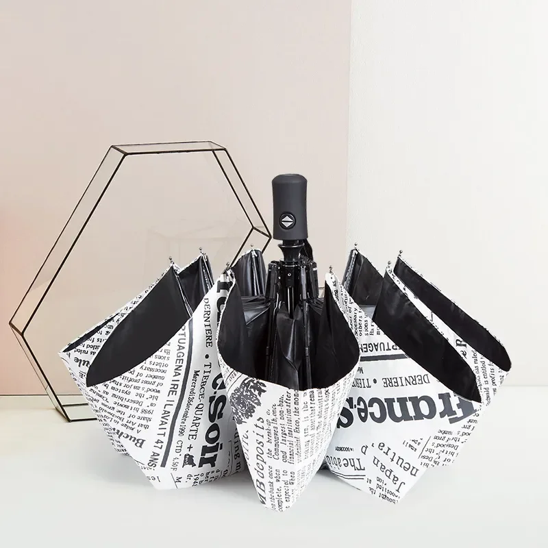 

NEW Umbrella Male Oil Painting Newspaper Pattern Black Coating Windproof Umbrella Rain Women for Men 3Folding Outdoor Parasol