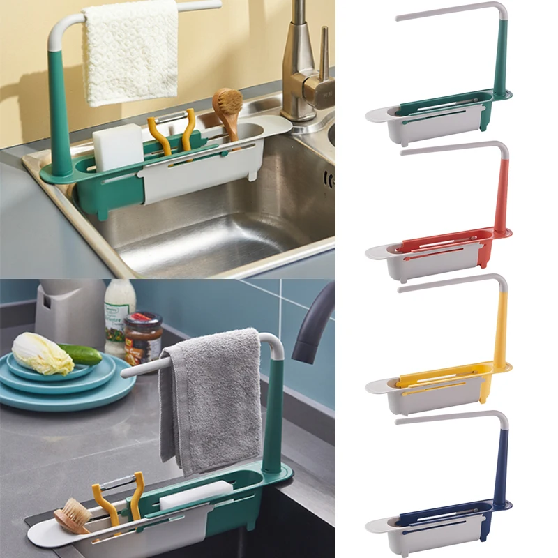

Telescopic Sink Shelf Kitchen Sinks Organizer Soap Sponge Holder Sink Drain Rack Storage Basket Kitchen Gadgets Accessories Tool