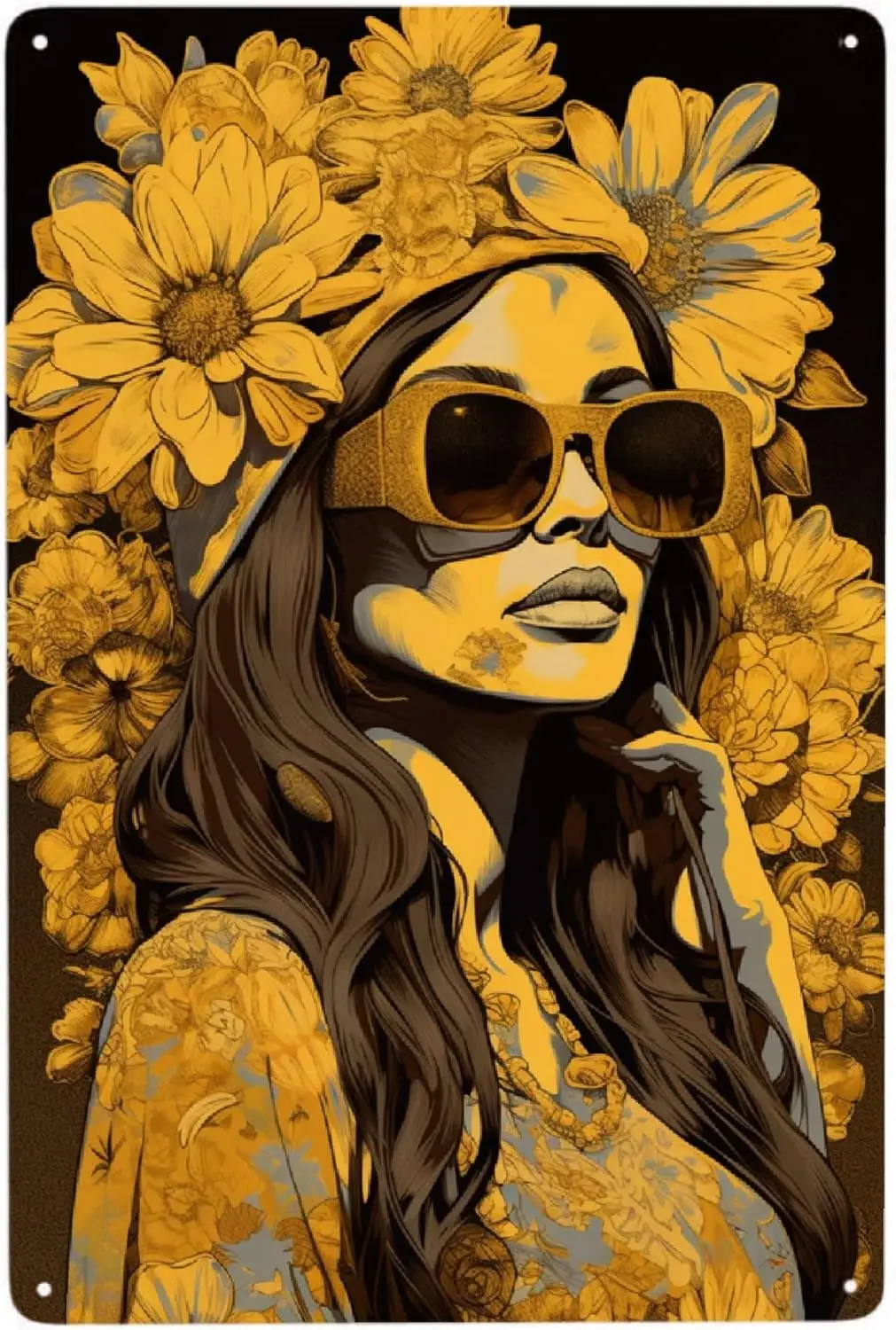 JOCASA Подсолнух Хиппи Девушка Винтаж Металлический Плакат Декор-Ретро Алюминиевая
